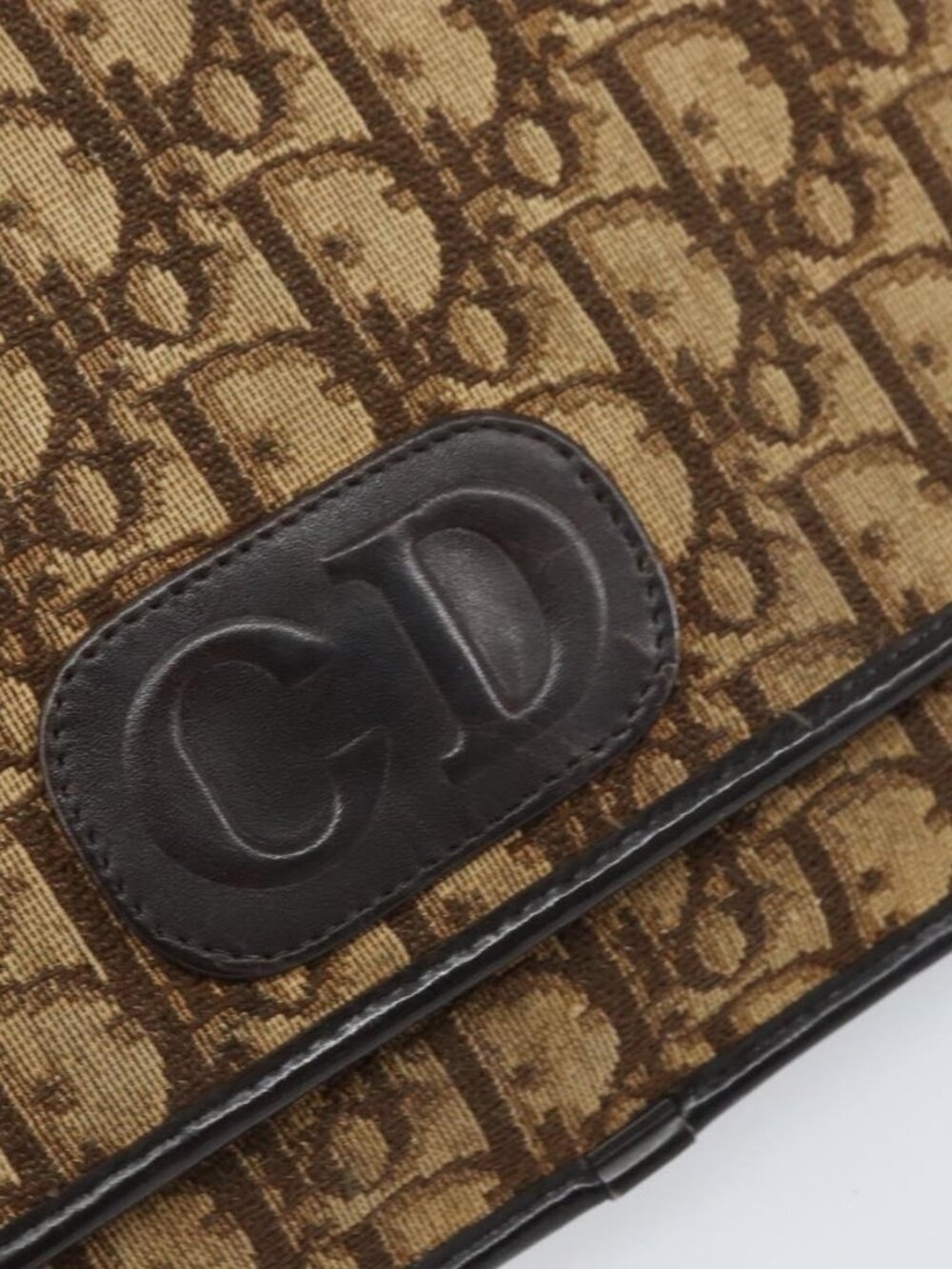Authentic Christian Dior Trotter Canvas Shoulder Bag Beige Gold - Picture 7 of 16